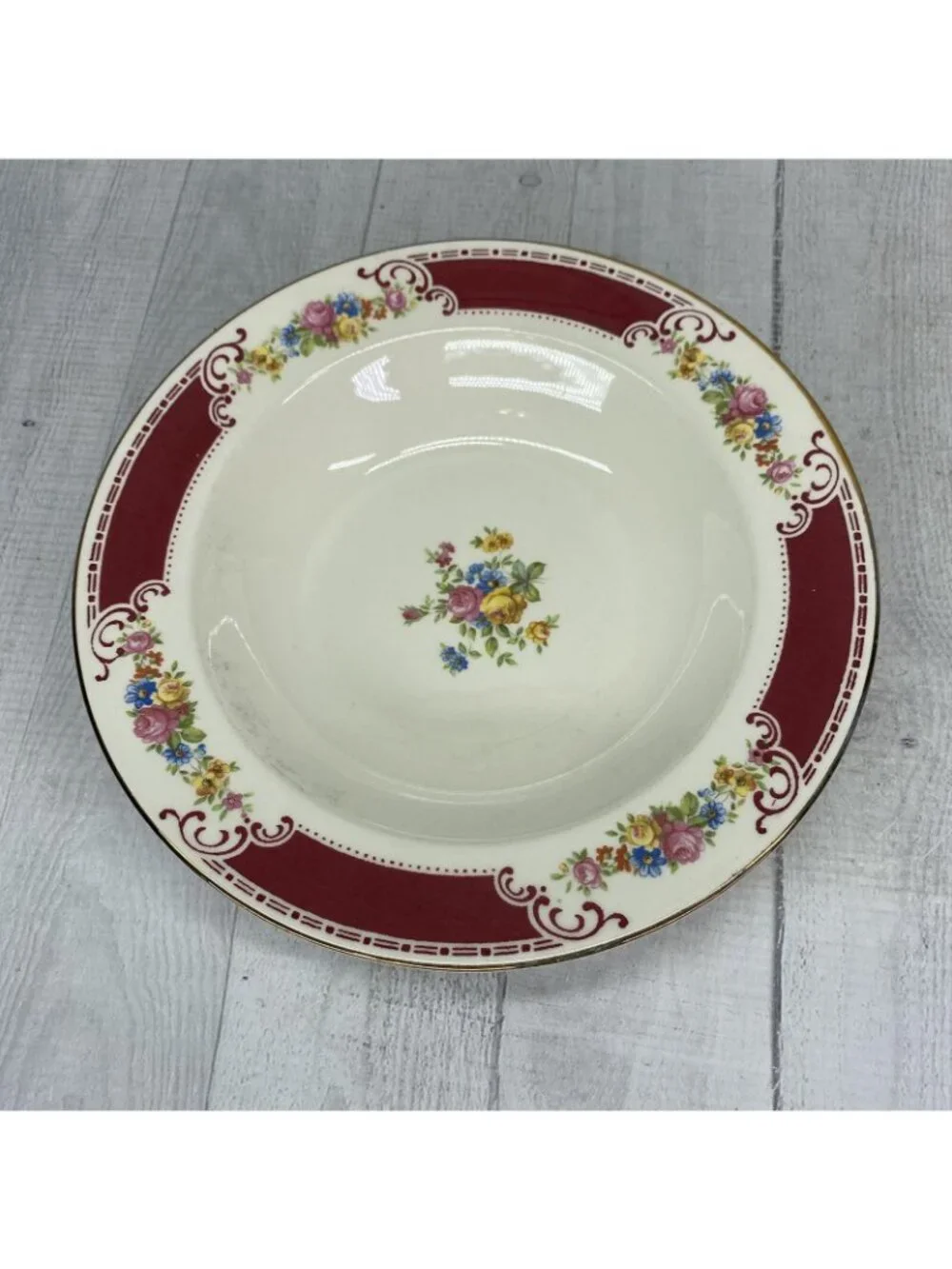 MCM Homer  Laughlin HL1060 Red Insets Pink Blue Yellow Flowers Soup Bowls Set 4